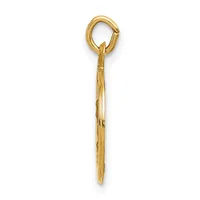 A gold-toned metal eye hook pendant with an elongated shaft and rounded loop at the top, shown against a white background.