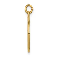 A polished gold-toned metal pendant with an oval loop at the top and a long cylindrical shaft tapering slightly toward the bottom.