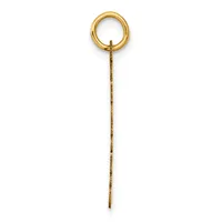 A long gold chain with a textured surface attached to a polished gold ring at the top, displayed vertically against a white background.