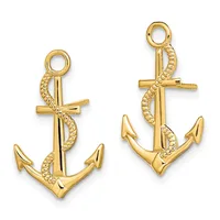 Two gold anchor charms with rope-textured details and attachment loops, shown from the front.