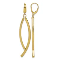 A pair of gold-toned drop earrings with textured and polished curved bars suspended from leverback closures.