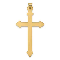 A gold cross pendant with rounded lobed ends and a small bail loop at the top, shown against a white background.