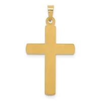 A gold cross pendant with a brushed finish and a small loop bail at the top, shown against a white background.