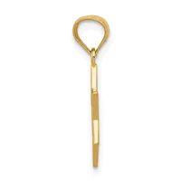A gold teardrop-shaped pendant with a striped shaft featuring alternating smooth and textured sections, shown against a white background.