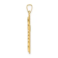 A long, thin gold pendant with a twisted rope texture and a small loop at the top, shown vertically against a white background.