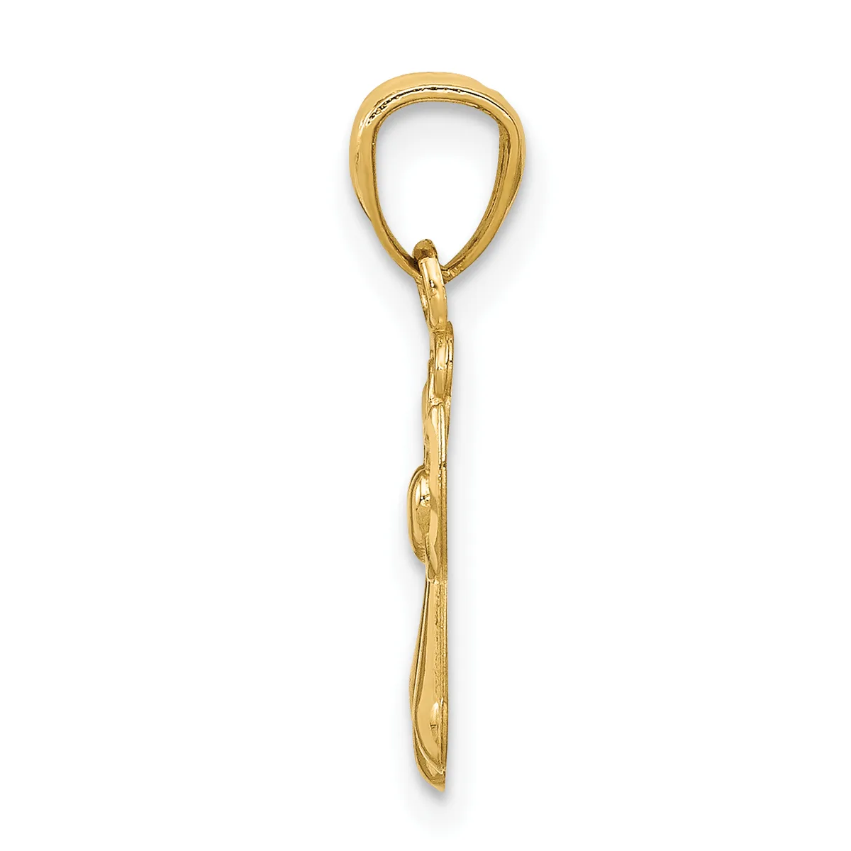 A gold pendant charm featuring a teardrop-shaped loop at the top connected to a twisted rope-textured chain that tapers to a point at the bottom.