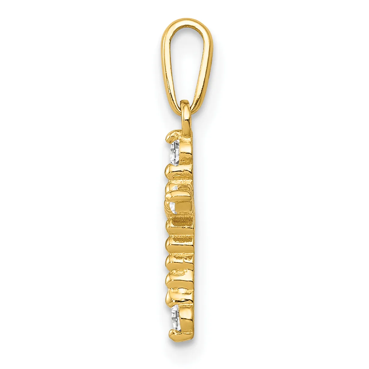 Gold pendant charm with segmented cylindrical body and small diamond accents, suspended from a gold loop bail.