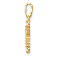Gold pendant charm with segmented cylindrical body and small diamond accents, suspended from a gold loop bail.