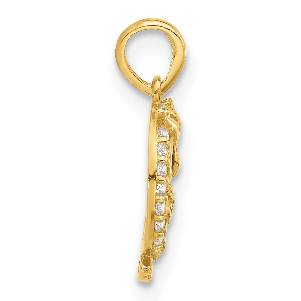 Gold pendant charm with a vertical rectangular body set with small round diamonds, attached to a gold loop bail at the top.