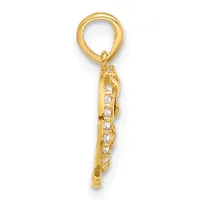 Gold pendant charm with a vertical rectangular body set with small round diamonds, attached to a gold loop bail at the top.