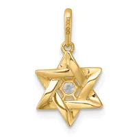 A gold six-pointed star pendant with a small round white stone in the center, hanging from a gold bail loop.