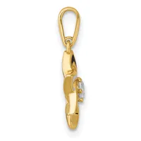Gold pendant with an oval bail loop at top and a small oval diamond or cubic zirconia stone set in a bezel on the lower half, shown against a white background.
