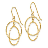 Pair of gold-toned drop earrings with interlocking oval rings suspended from ear wires, displayed against a white background.