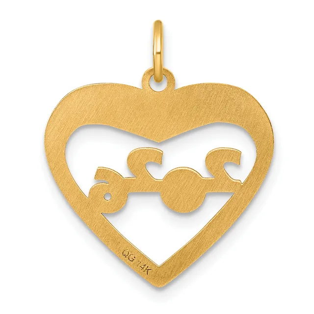 Gold heart-shaped pendant with two elephants facing each other in the center, suspended from a bail loop.