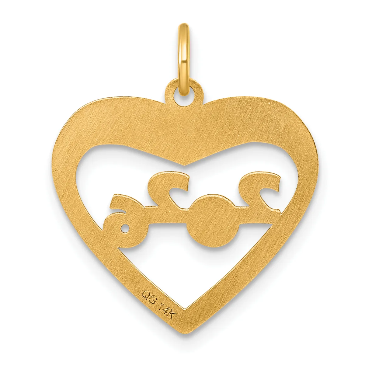 Gold heart-shaped pendant with two elephants facing each other in the center, suspended from a bail loop.