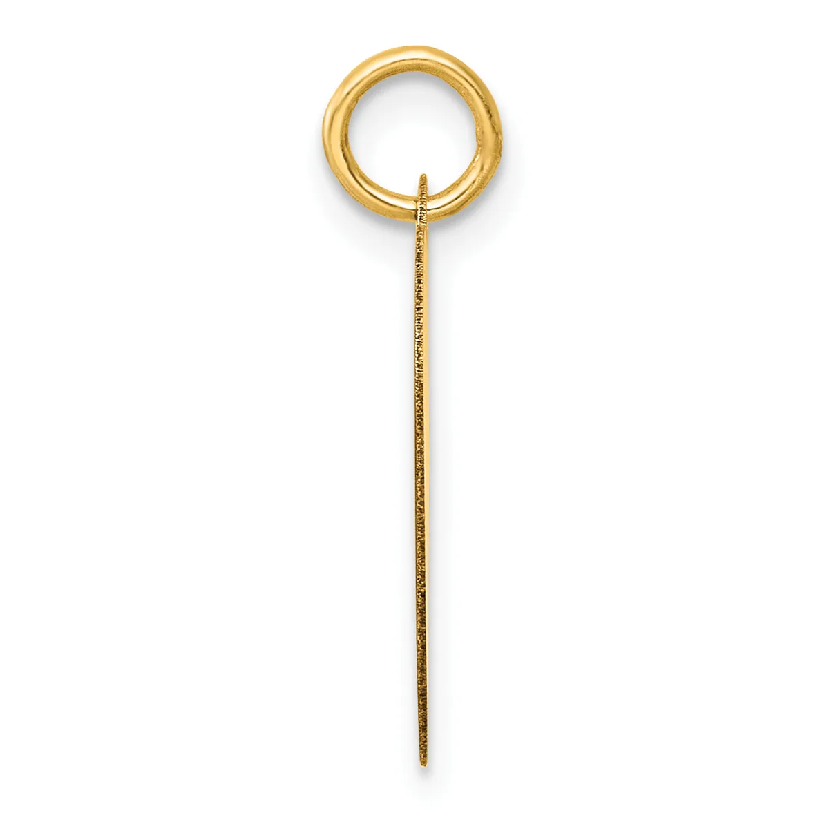 A long gold chain with a circular loop at the top and a pointed needle or pin extending downward, displayed against a white background.