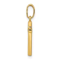 A gold-toned cylindrical whistle pendant with a polished finish, suspended from an oval link chain.
