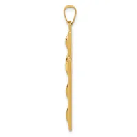 Gold-toned leaf-shaped pendant with textured surface hanging from a teardrop bail, shown against a white background.