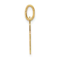 A gold oval loop pendant with a long thin chain attachment, displayed vertically against a white background.