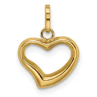 A polished gold heart-shaped pendant with a hollow center and an attached bail loop at the top.