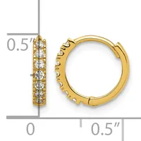 A pair of gold hoop earrings with round diamond accents set along the inner surface, displayed with measurement scale showing approximately 0.5 inches in diameter.