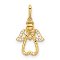 Gold angel charm pendant with diamond-set wings and a heart-shaped body, suspended from a bailed loop.