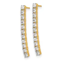 Pair of gold drop earrings with multiple round cubic zirconia stones set in a vertical line, displayed against a white background.