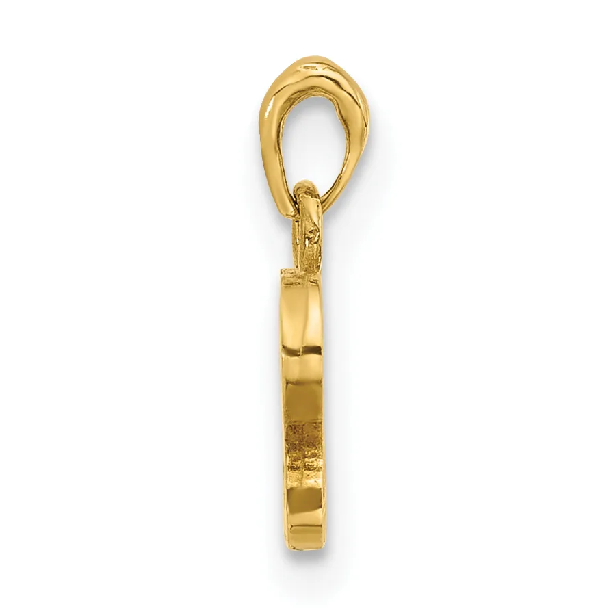 A gold cylindrical pendant with a textured surface and an open loop attachment at the top, shown against a white background.