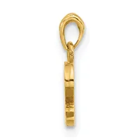 A gold cylindrical pendant with a textured surface and an open loop attachment at the top, shown against a white background.