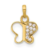 Gold butterfly pendant with cubic zirconia stones set on the right wing and a polished bail loop at the top.