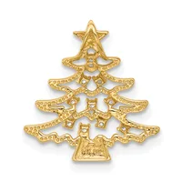 Gold-toned decorative Christmas tree pendant with textured branches, small rhinestone accents, and a star on top, shown against a white background.