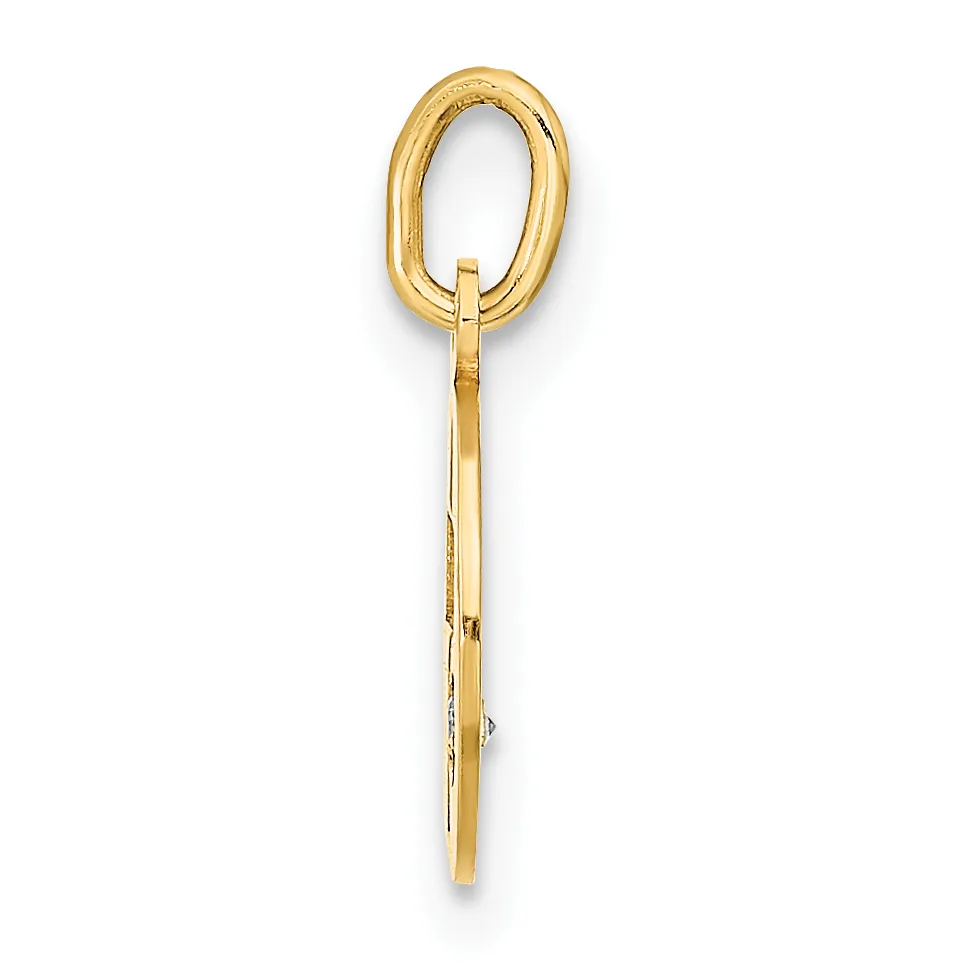 A gold oval loop pendant with a long rectangular bail attached to the top, shown against a white background.