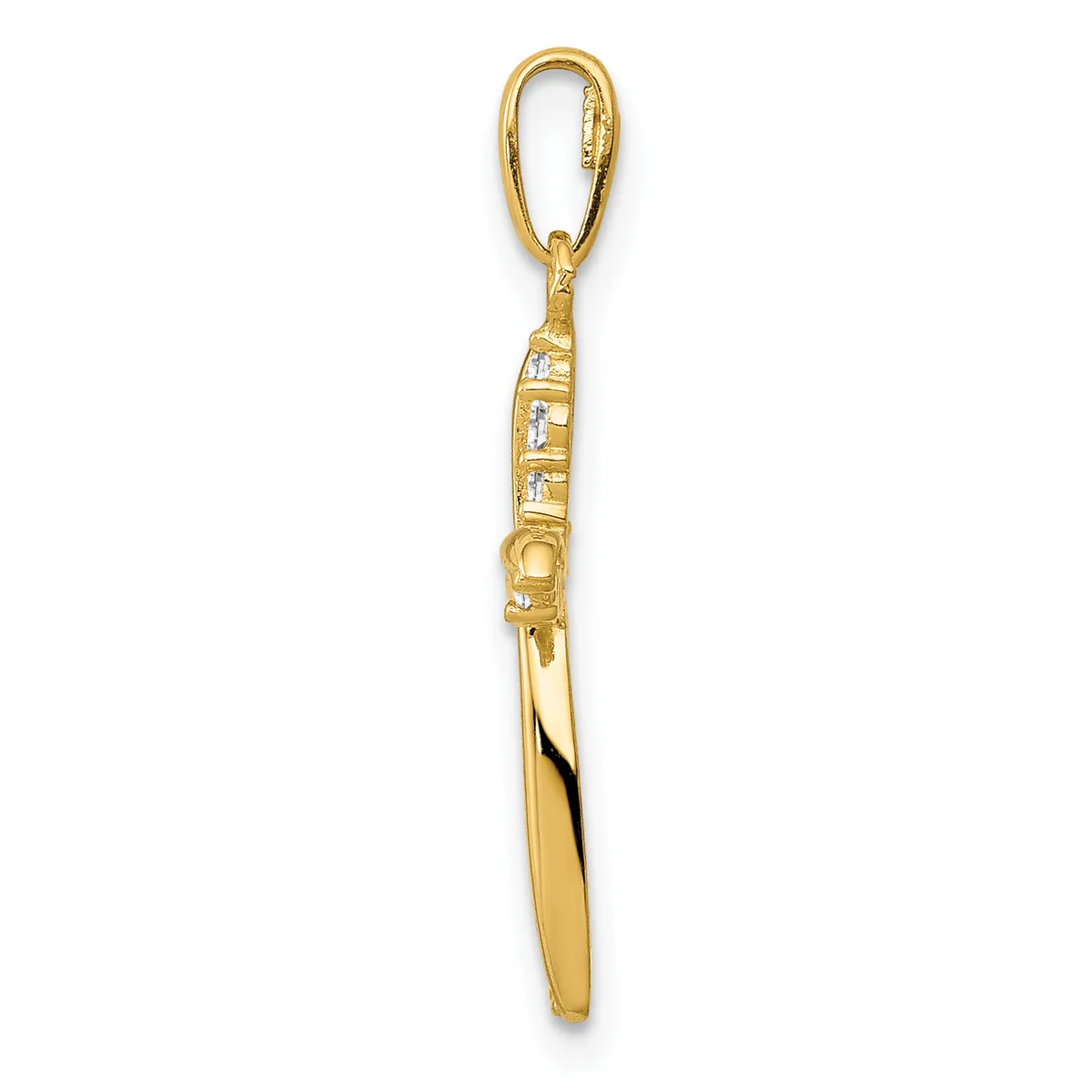 Gold-toned metal charm pendant featuring a polished teardrop-shaped stone at the bottom and decorative textured band in the upper section, suspended from a carabiner-style loop.