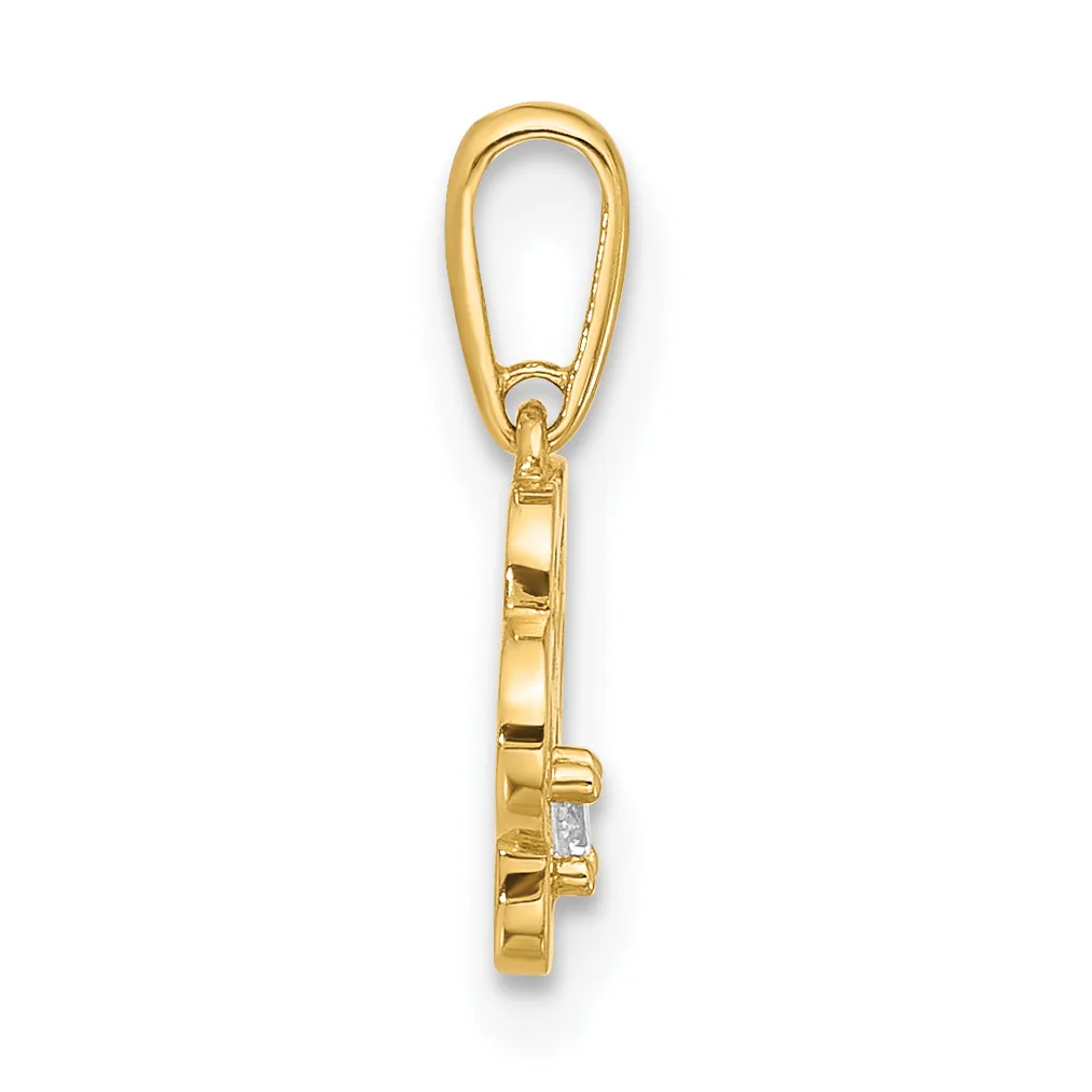 A gold pendant charm featuring a rectangular frame with a small diamond or gemstone accent, suspended from a gold bail loop.