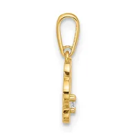 A gold pendant charm featuring a rectangular frame with a small diamond or gemstone accent, suspended from a gold bail loop.