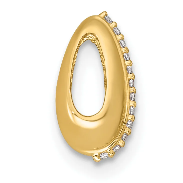 Gold teardrop-shaped pendant with a polished finish and a row of small diamonds set along one curved edge.