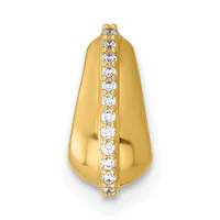 A gold pendant with a polished teardrop-shaped body and a vertical line of round diamonds set down the center.