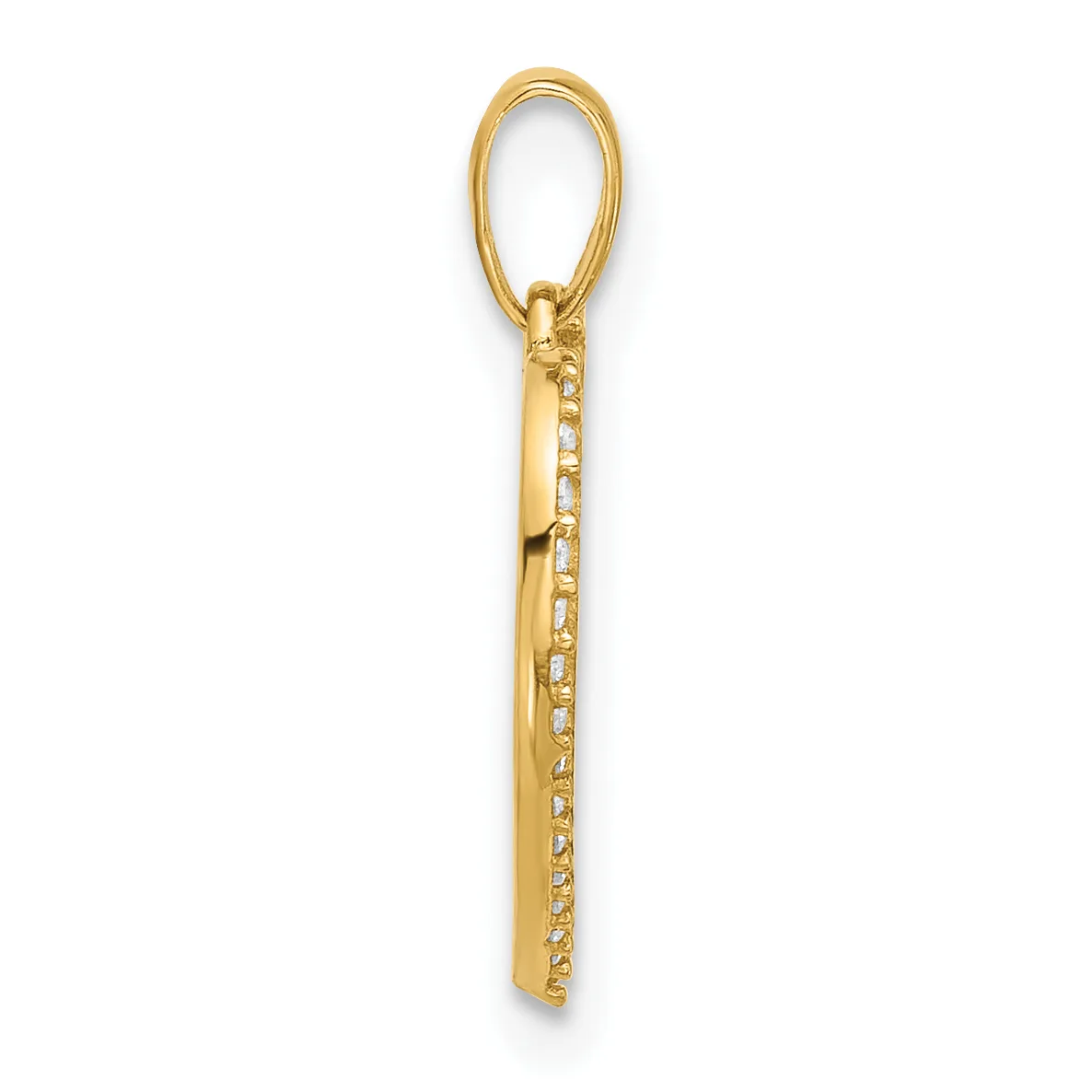 A vertical gold pendant charm with a loop at the top and diamond or crystal accents along its length, displayed against a white background.