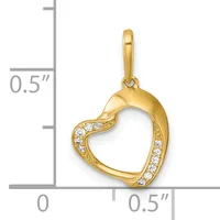Gold heart-shaped pendant with diamond accents along one curved side, shown next to a ruler for scale.
