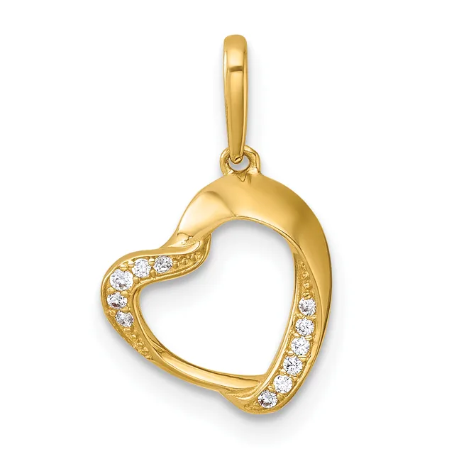 Gold heart-shaped pendant with diamond accents along one curved side and a polished bail at the top.