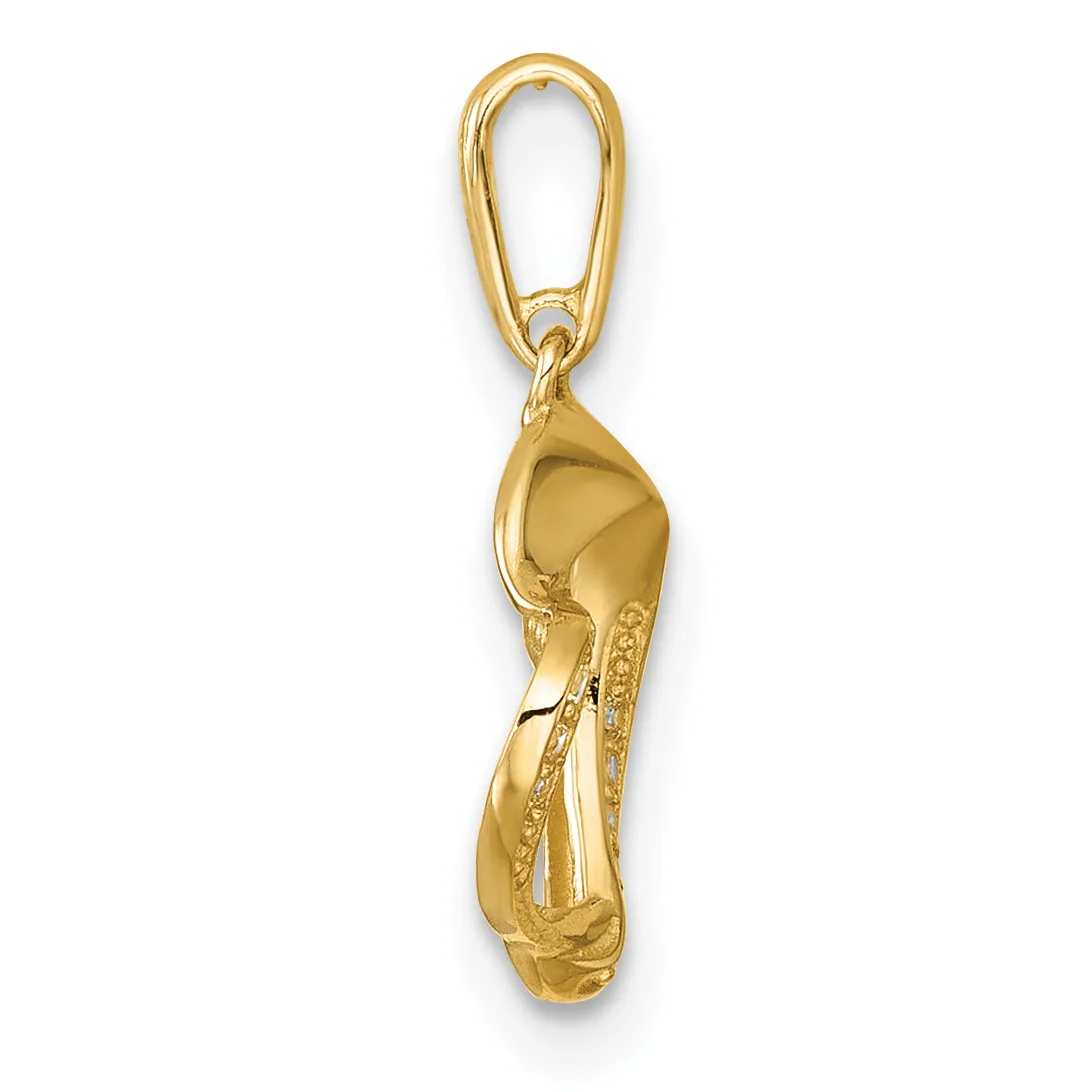 A gold ballet pointe shoe charm with a split ring attached to the top, shown hanging against a white background.