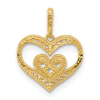 Gold heart pendant with textured surface and small round crystal accents arranged throughout both the outer and inner heart shapes, suspended from a bail loop.