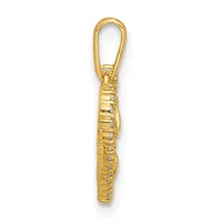 Gold pendant charm with textured cylindrical body and loop attachment at top, displayed against white background.