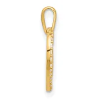 A gold pendant charm with a rectangular shape set with small diamonds, suspended from a gold loop bail.