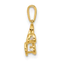 A gold-toned metal pendant charm featuring a rocket ship design with cutout details, suspended from an oval loop bail.