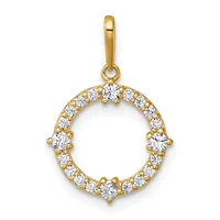 Gold circular pendant with diamond settings around the outer edge and a polished bail loop at the top.