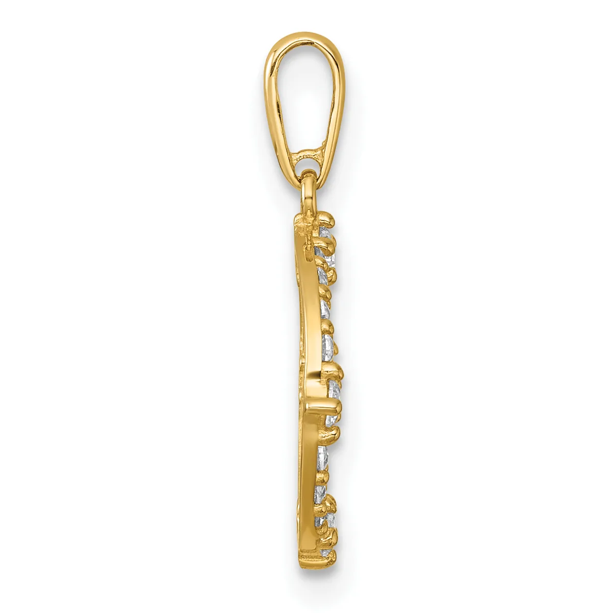 A gold-toned charm pendant featuring a flute design with decorative diamond or crystal accents, suspended from a gold lobster clasp.