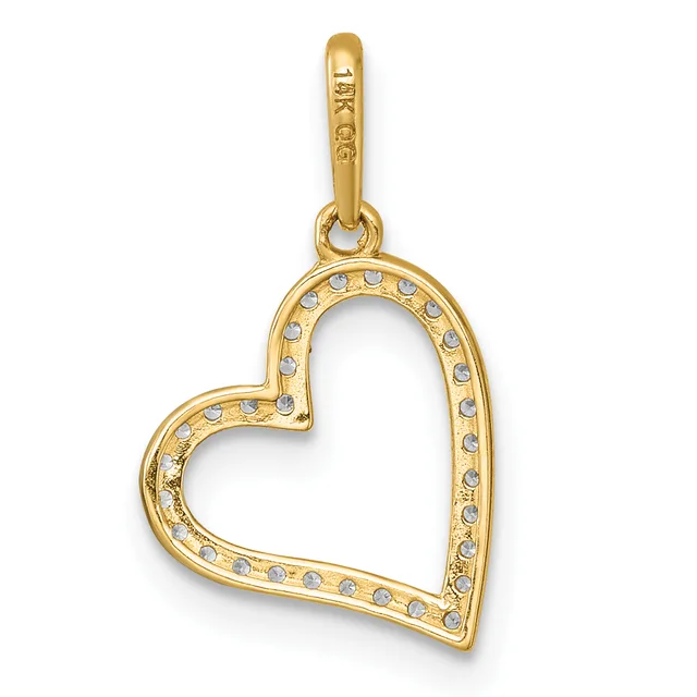 Gold heart pendant with diamond accents along the outline, suspended from a small bail loop.