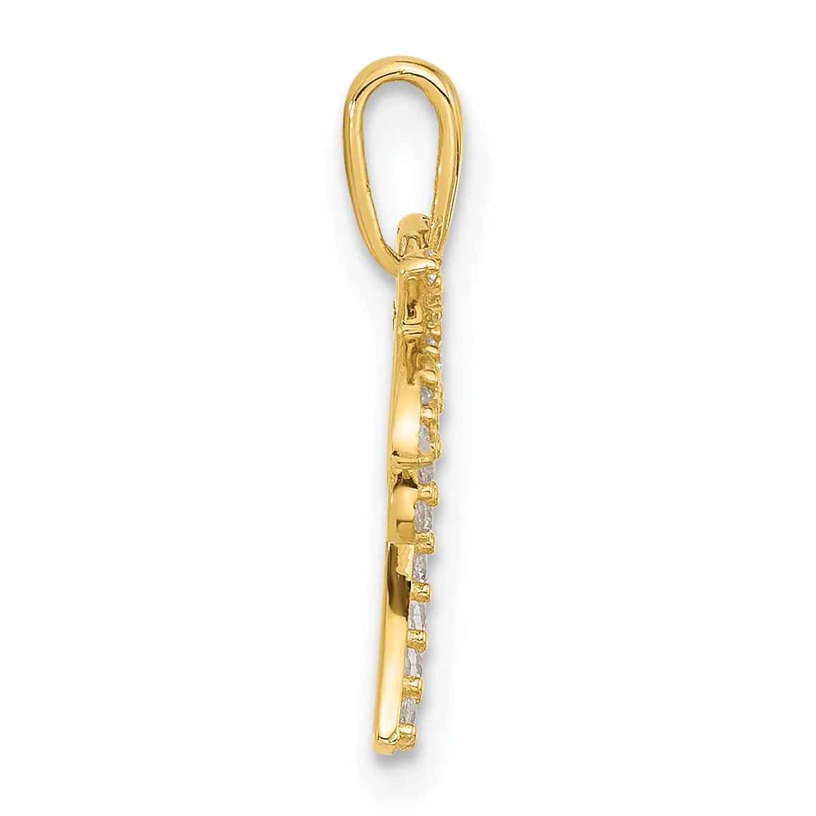 A gold pendant charm with an open loop bail at the top and rectangular gemstone accents arranged vertically along the elongated body, shown against a white background.