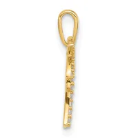 A gold pendant charm with an open loop bail at the top and rectangular gemstone accents arranged vertically along the elongated body, shown against a white background.